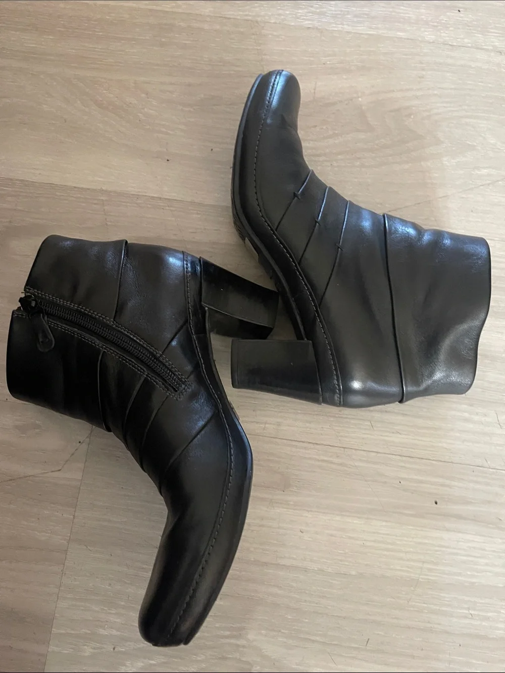 Clarks Black Leather Mid-Calf Ankle Boots with Side Zipper